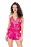 Arias Klozet Fuşya Saten Babydoll Şort Takımı