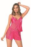 Arias Klozet Fuşya Saten Babydoll Şort Takımı