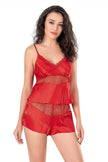 Arias Dolap Kırmızı Saten Babydoll Şort Takımı