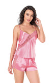 Arias Dolap Koyu Pembe Saten Babydoll Şort Takımı