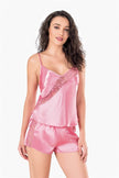 Arias Dolap Koyu Pembe Saten Babydoll Şort Takımı