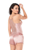 Arias Dolap Koyu Pudra Saten Babydoll Şort Takımı
