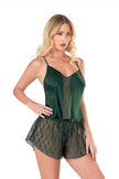 Arias Dolap Koyu Yeşil Saten Babydoll Şort Takımı