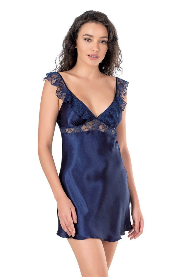 Arias Dolap Lacivert Kısa Saten Gecelik
