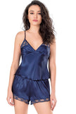 Arias Dolap Lacivert Saten Babydoll Şort Takımı