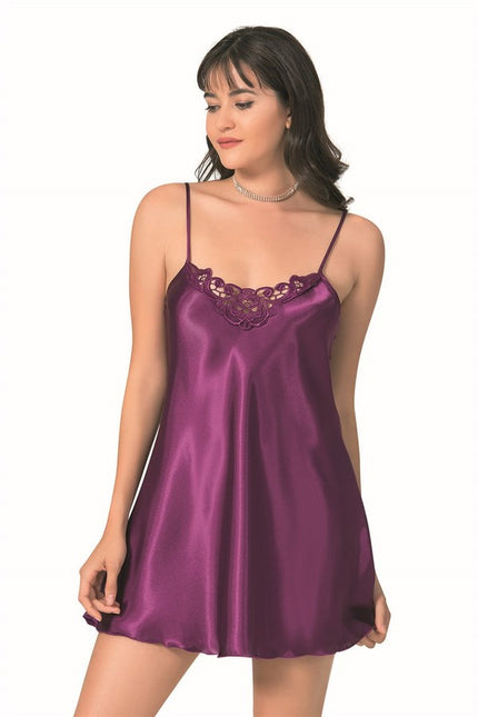 Arias Dolap Mor Kısa Saten Gecelik