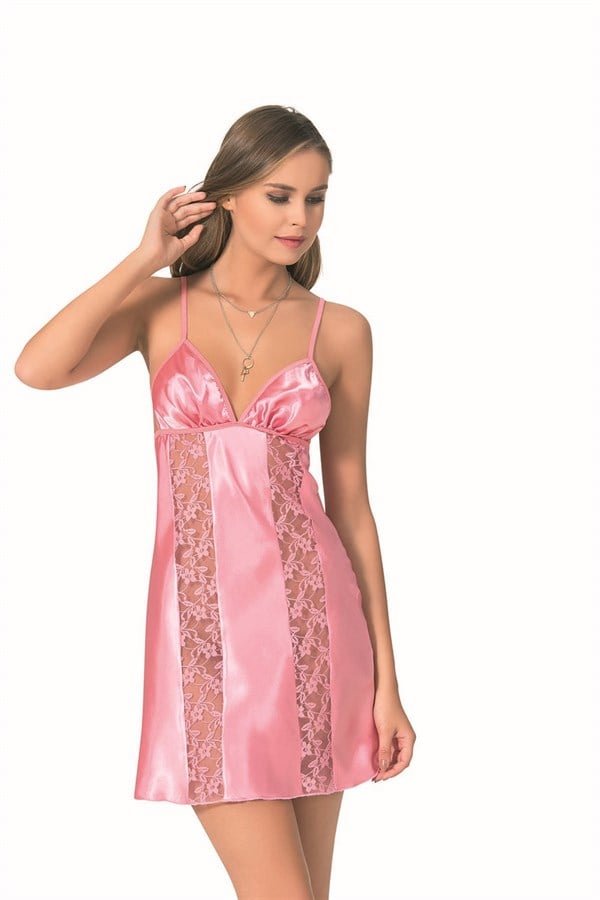 Arias Dolap Pembe Kısa Saten Gecelik