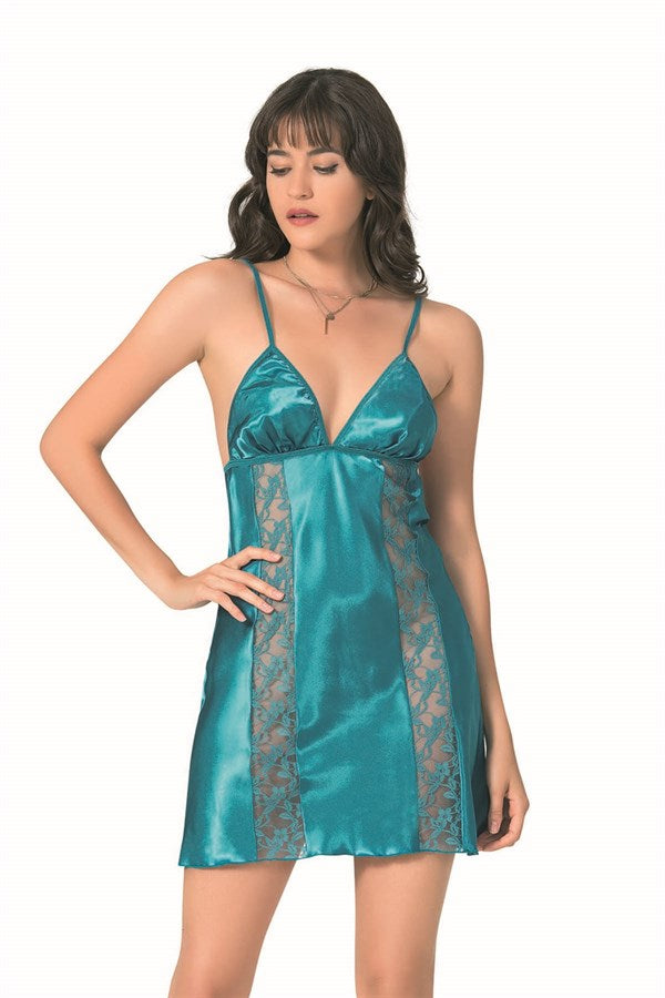 Arias Dolap Petrol Kısa Saten Gecelik