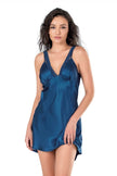 Arias Dolap Petrol Mavisi Kısa Saten Gecelik