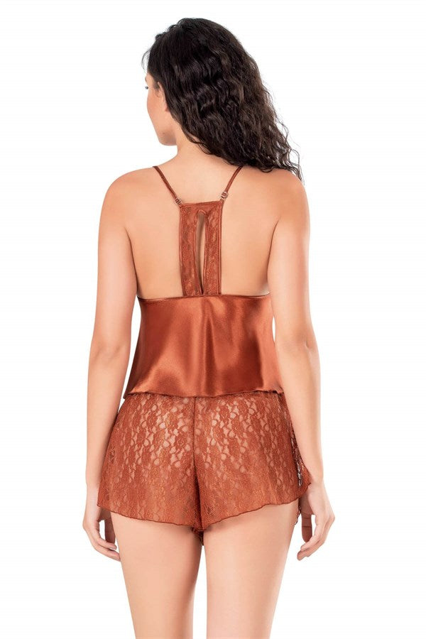 Arias Dolap Tarçın Saten Babydoll Şort Takımı
