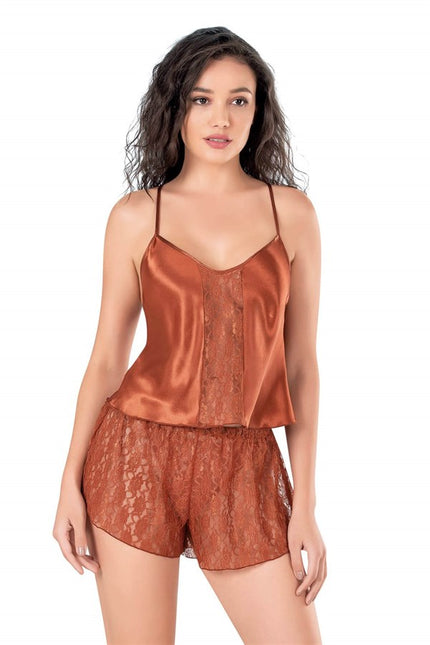 Arias Dolap Tarçın Saten Babydoll Şort Takımı
