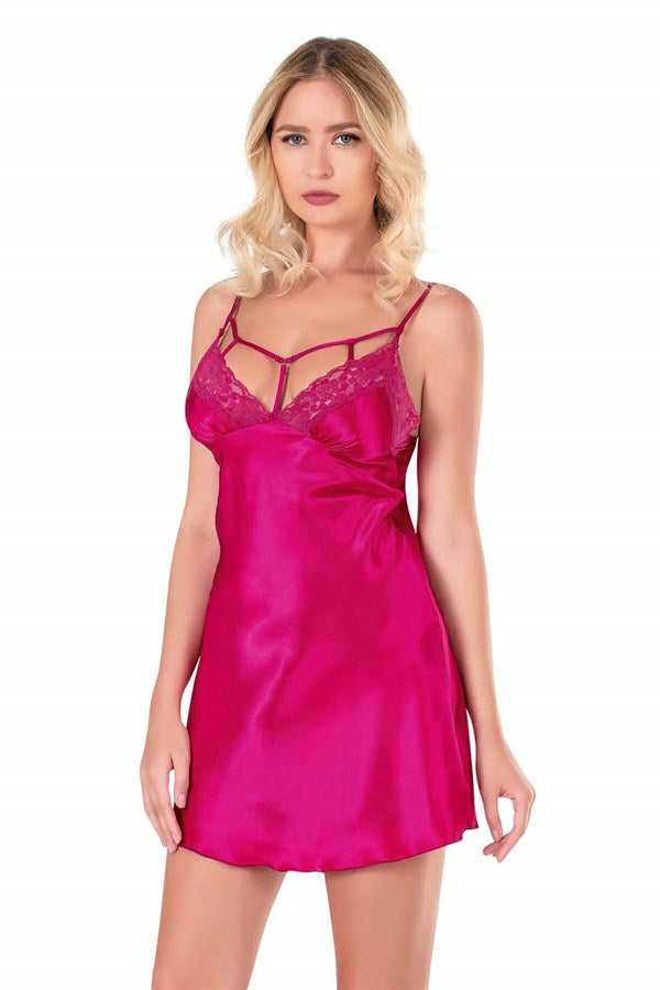 Arias Dolap Vişne Kısa Saten Gecelik